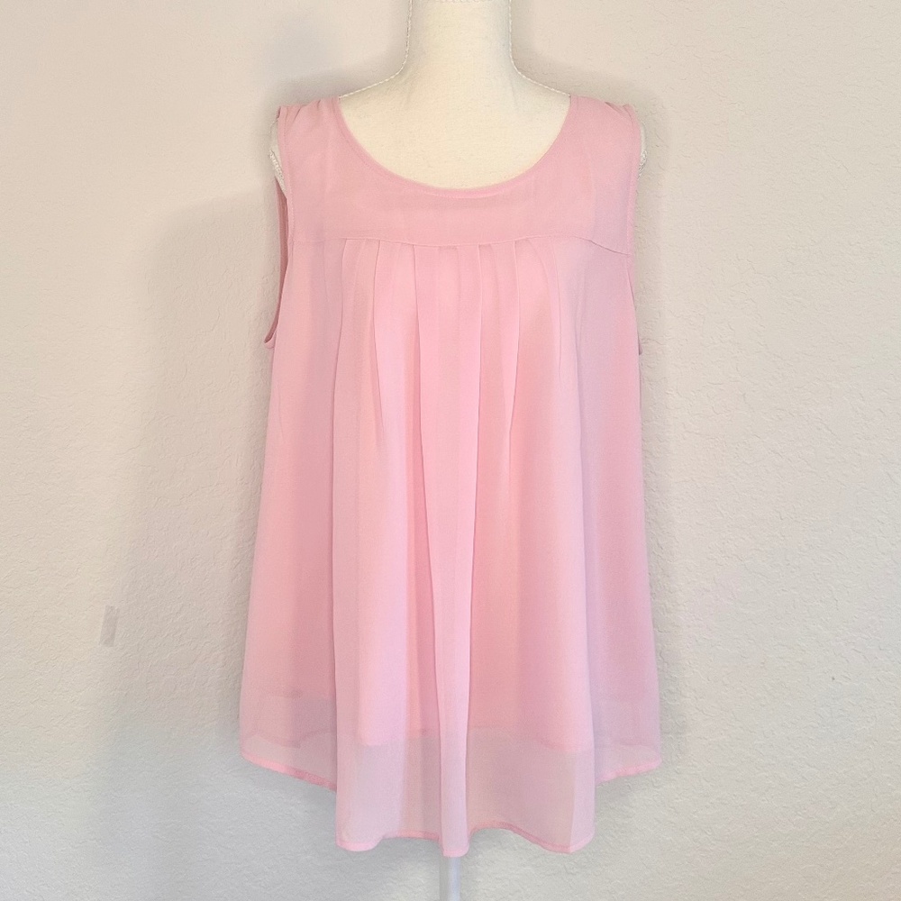 Sleeveless Pink Chiffon Flowy Tunic Blouse, Size L